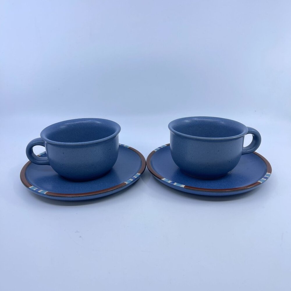 vintage dansk mesa blue cup & saucer set of 2 stoneware made in japan